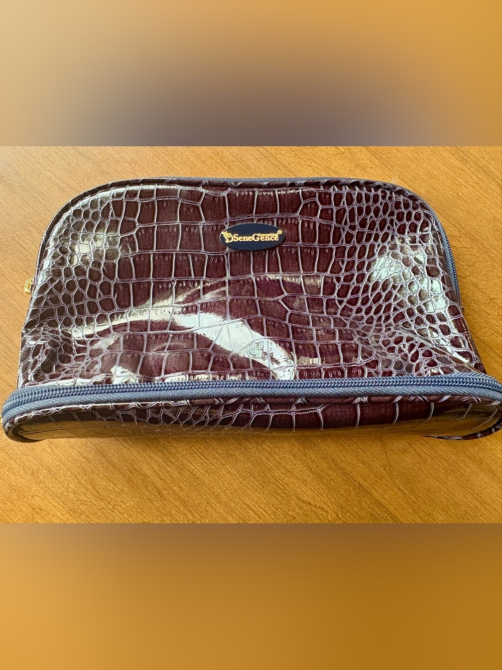 SeneSence Men's Croc-Embossed Dark Brown Travel Toiletry Bag